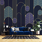 Lacivert Geometri Motifli Duvar Kağıdı