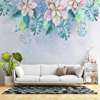 Mavi Soft Suluboya Çiçek Duvar Kağıdı