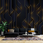 3 Boyutlu Koyu Lacivert Altın Desenli Duvar Kağıdı