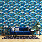 Mavi Dalgalı Suluboya Desenli Duvar Kağıdı