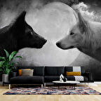 Siyah Beyaz Kurt Desenli Duvar Kağıtı