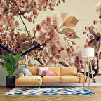 Soft Pembe Çiçek ve Dal Desenli Duvar Kağıdı