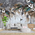 Suluboya Çiçek Çizim Duvar Kağıdı Baskı