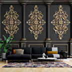 3D Siyah Sütun Altın Motif Duvar Kağıdı Baskı