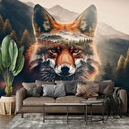 Orman ve Dağ Kurt Manzaralı Duvar Kağıdı Baskı