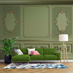 3D Yeşil Panel Altın Motif Duvar Kağıdı Baskı