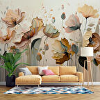 Soft Yağlı Boya Turuncu Çiçek Duvar Kağıdı Baskı