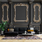 3D Siyah Sütun Altın Çerçeve Motif Duvar Kağıdı Baskı