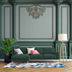 3D Altın Sütun Yeşil Panel Duvar Kağıdı Baskı