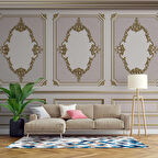 3D Altın Motif Beyaz Panel Duvar Kağıdı Baskı