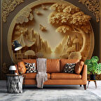 3D Ahşap Tünel Duvar Kağıdı Baskı