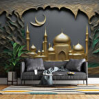 İslami Kabartma Camii Manzaralı Duvar Kağıdı