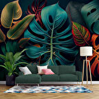 3 Boyutlu Botanik Yaprak Desenli Duvar Kağıdı