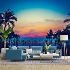 Tropikal Günbatımı Manzaralı Duvar Kağıdı Baskı