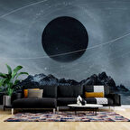 Dağ ve Siyah Ay Manzaralı Duvar Kağıdı Baskı