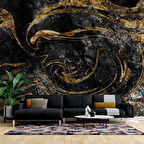 Siyah Altın Mermer Desenli Duvar Kağıdı Baskı