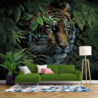 Kaplan ve Yaprak Temalı Duvar Kağıdı Baskı