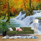 Orman ve Şelale Manzaralı Duvar Kağıdı