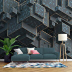 3 Boyutlu Yeşil Küp Temalı Duvar Kağıdı