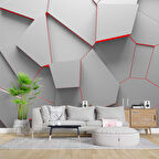 3 Boyutlu Geometrik Kabartma Görünümlü Duvar Kağıdı