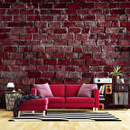 3 Boyutlu Koyu Kırmızı Taş Desenli Duvar Kağıdı