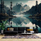 Orman ve Dağ Sanatsal Çizim Manzaralı Duvar Kağıdı