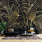 Siyah Zemin ve Altın Yaprak Temalı Duvar Kağıdı