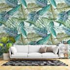 Pastel Yeşil Yaprak Temalı Duvar Kağıdı