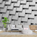 3 Boyutlu Beyaz Kare Desenli Duvar Kağıdı