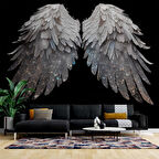 3 Boyutlu Gümüş Simli Kanat Desenli Duvar Kağıdı