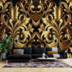 3 Boyutlu Altın Yaprak Temalı Duvar Kağıdı