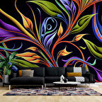 Renkli Çizim Yaprak Desenli Duvar Kağıdı