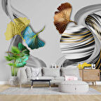 3 Boyutlu Gri Temalı Geometrik Duvar Kağıdı