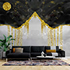 3 Boyutlu Siyah Altın Gökyüzü Boyama Desenli Duvar Kağıdı