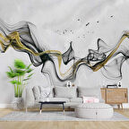 3 Boyutlu Gri Zeminli Gökyüzü Boyama Desenli Duvar Kağıdı