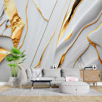 3 Boyutlu Gri Mermer Altın Varak Desenli Duvar Kağıdı