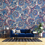 3 Boyutlu Lacivert Çini Desenli Duvar Kağıdı