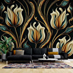 3 Boyutlu Sarı Çiçek Desenli Duvar Kağıdı