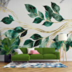 Yeşil Yaprak Altın Dal Deseneli Duvar Kağıdı