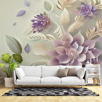 3 Boyutlu Pembe Çiçek Çizim Temalı Duvar Kağıdı