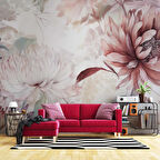 Kırmızı Pembe Çiçek Çizim Temalı Duvar Kağıdı