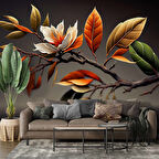3 Boyutlu Sonbahar Çiçek ve Dal Desenli Duvar Kağıdı