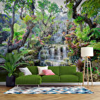 Orman ve Şelale Manzaralı Duvar Kağıdı