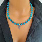 Yaprak Mavi Havlit Doğal Taş Kolye