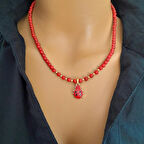 Uğur Böceği Kırmızı Mercan Doğal Taş Kolye