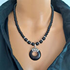 Oniks Doğal Taş Cam Kolye Siyah