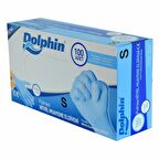 Dolphin Tek Kullanımlık Lateks Mavi Pudrasız Nitril Muayne Eldiveni Small Küçük Boy - 100'lü Paket