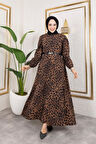 Kadın Kemerli Leopar Desenli Modal Elbise