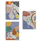 Zarif Kadın Fifürü ve Yapraklar Temalı Dekoratif Duvar Tablosu Üçlü Set-DU-98