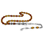 925 Ayar Gümüş Kral Püsküllü Nakkaş İmameli Nargile Tasarım Sarı Ateş Kehribar Tesbih